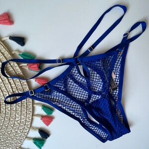 Victoria's Secret Very Back Fishnet String Cheeky Panty Royal Blue Medium NEW
